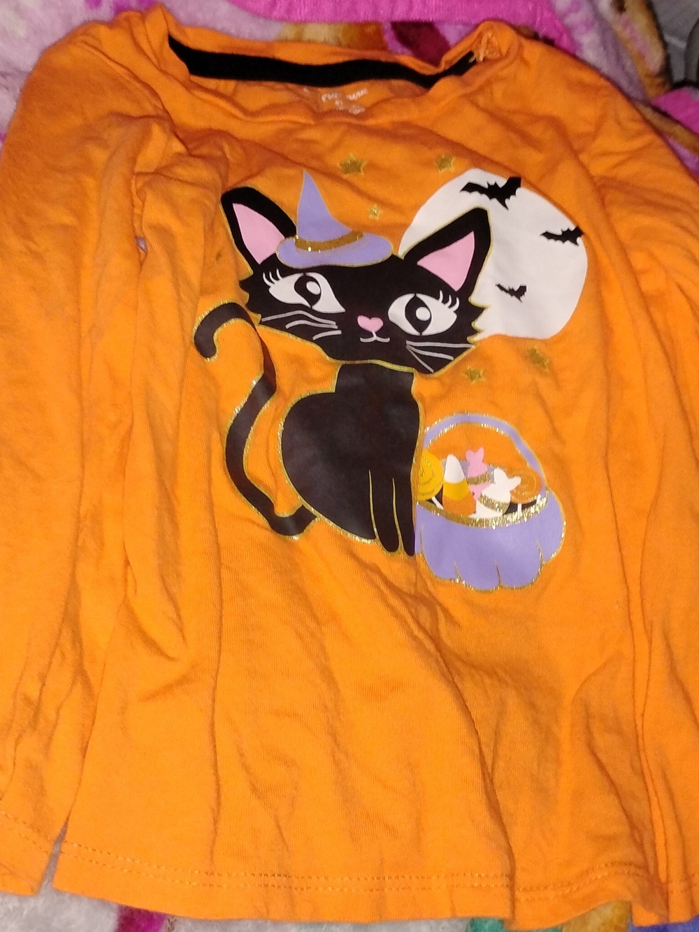 Toddler Halloween Cat Graphic Long-Sleeve Shirt - Orange